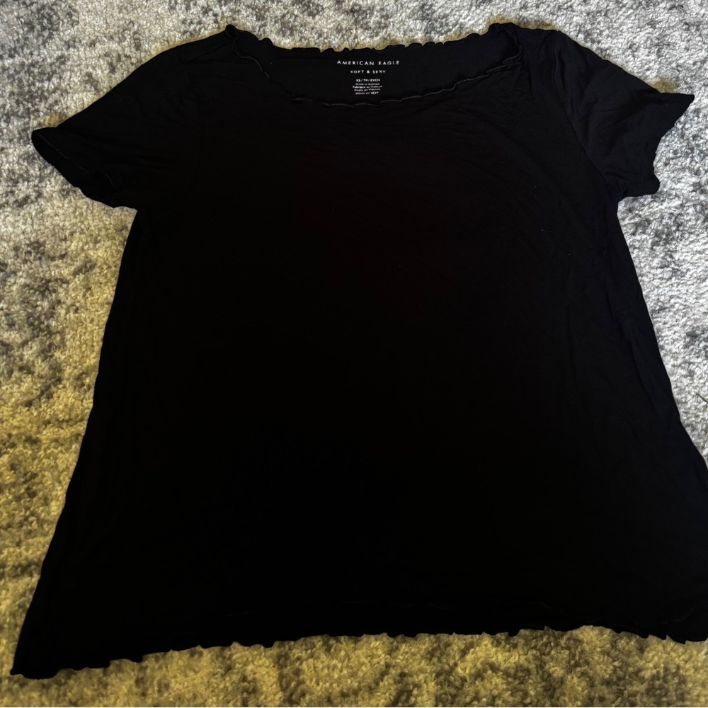 American Eagle Soft & Sexy Cropped T-Shirt Black Size: XS